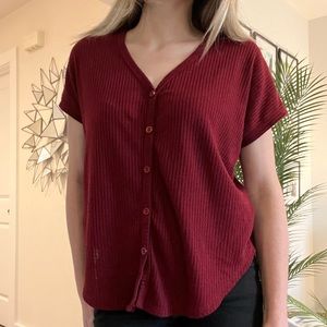 Maroon Textured Blouse with Button Detail